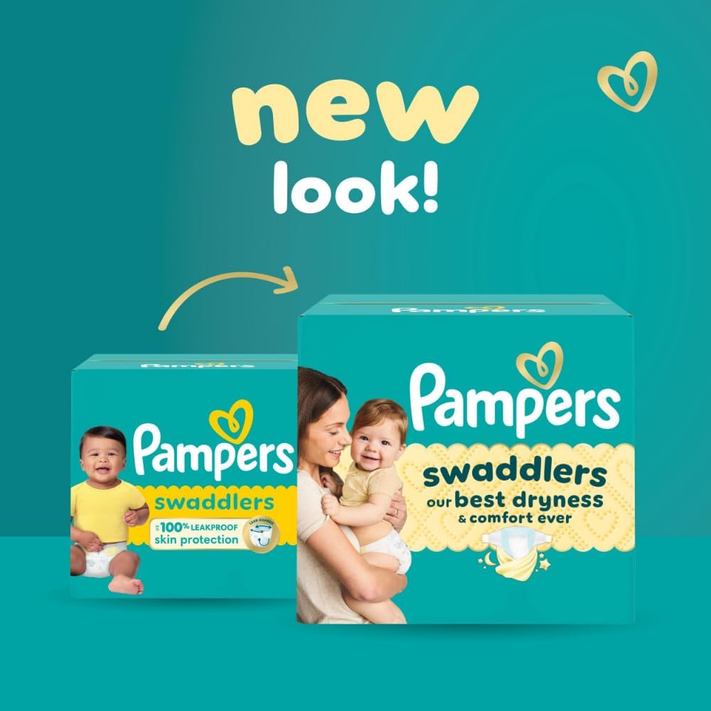 Pampers Swaddlers ultra soft absorbent baby diaper packaging showing wetness indicator feature