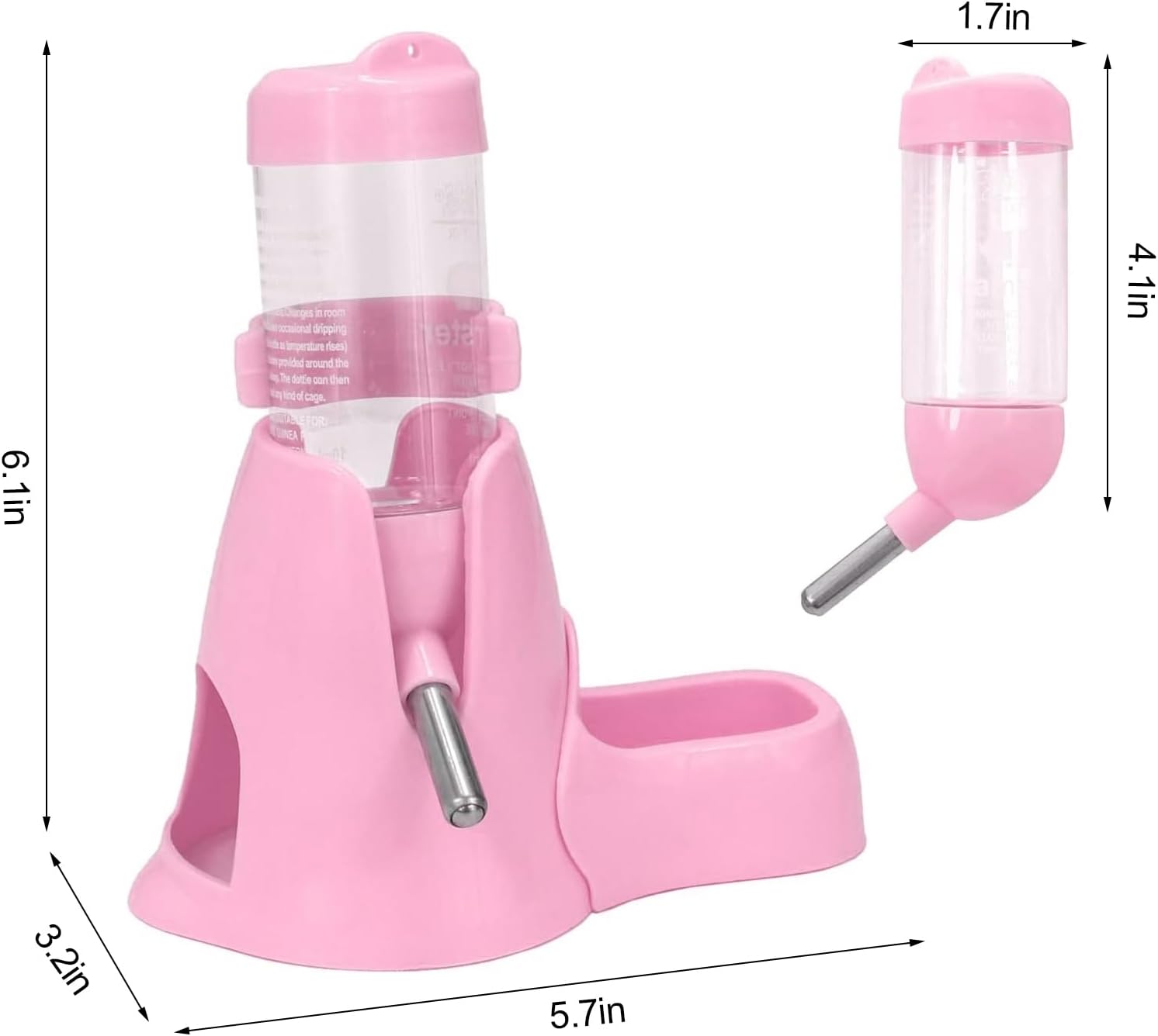 Shudyear 3 in 1 Pet Automatic Water Dispenser PP Water Bottle No Drip Small Pet Water Bottle for Dwarf Hamster Mouse Rat Hedgehog (Pink) - Image 3