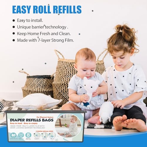 Compatible diaper pail refill bags installed in container