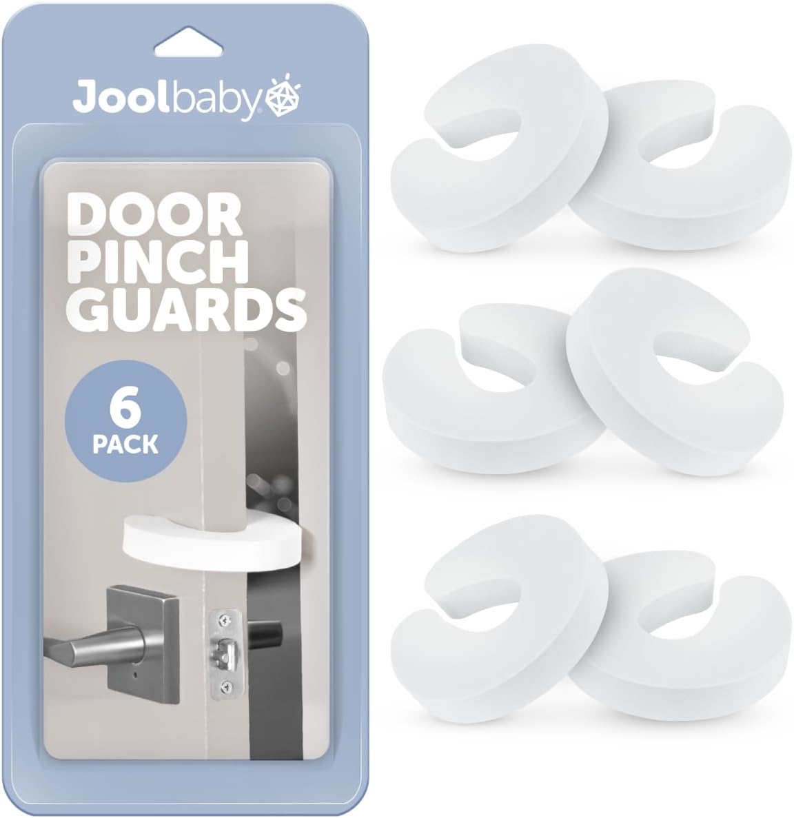 Jool Baby door pinch guards front view showing six pack foam stoppers