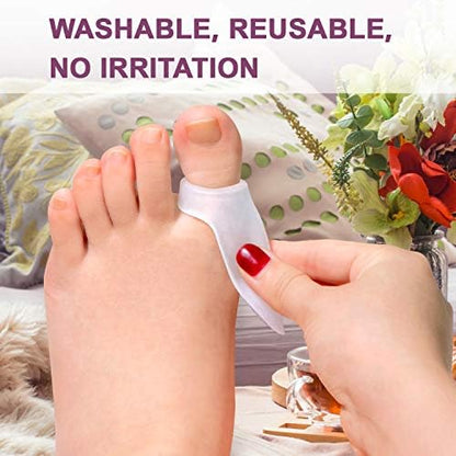 Clear silicone bunion pads and cushions shown in a 10 piece value pack.