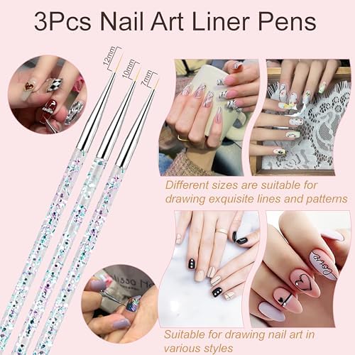 Top view of nail art brush kit with glitter handles
