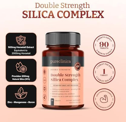 Pureclinica horsetail extract 2000mg equivalent supplement tablets for natural silica benefits