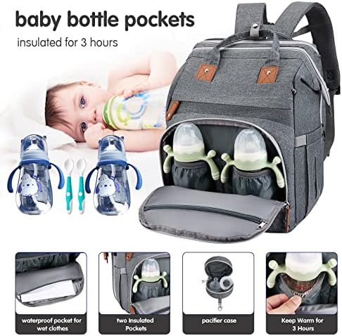 Interior view showing the 19 organized pockets and compartments of the diaper bag