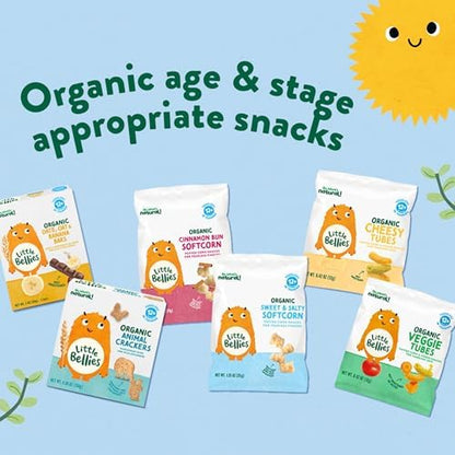 Authentic USA imported Little Bellies organic toddler snacks close up view.