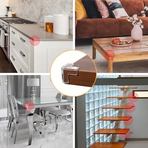 Transparent baby proofing edge cushion applied to a glass desk corner
