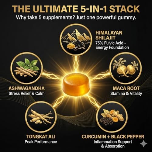 Amocare Auivty sugar free shilajit gummies packaging showing 75 percent fulvic acid label details.