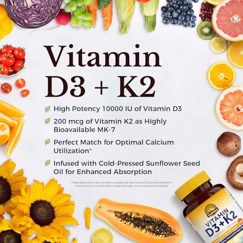 Vitalitown high potency Vitamin D3 K2 bottle side profile showing ingredients