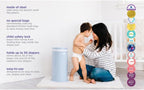 Ubbi powder coated steel diaper bin angled perspective in nursery setting