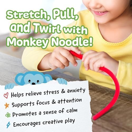 Close up of the non-toxic, latex-free material texture of IMPRESA Monkey Noodles fidget toys.