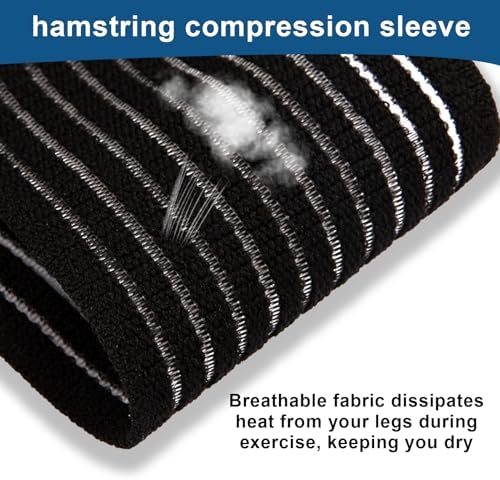 Man wearing thigh compression sleeve for varicose veins treatment