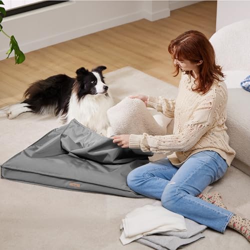 Lesure washable dog bed cover showing breathable cooling oxford fabric side