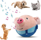 Geojec interactive moving pet plush toy blue pig front view