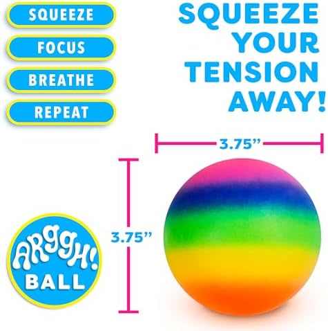 Side view of the heavy duty stretchable rubber outer layer of the jumbo multicolored squeeze toy.