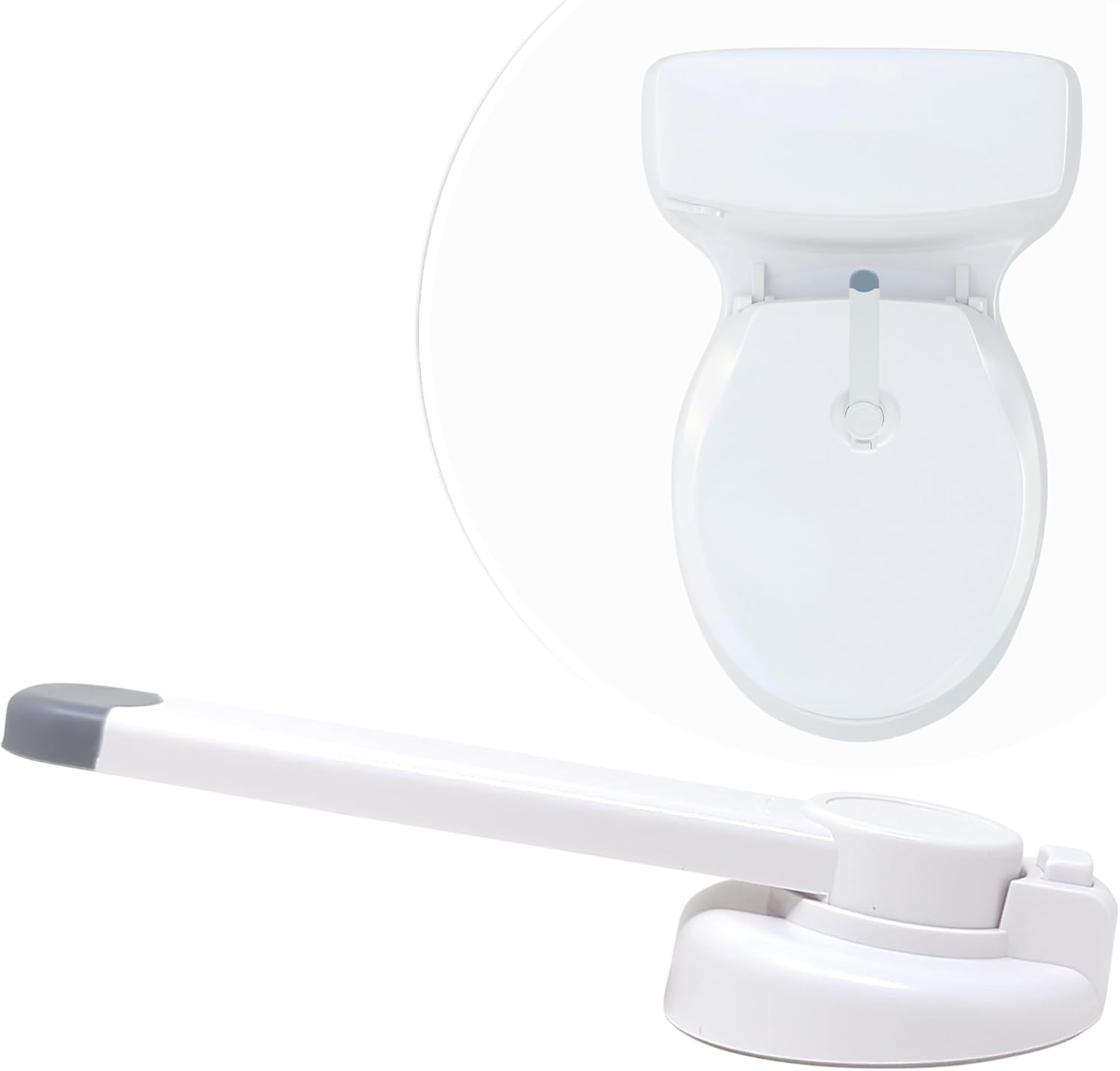 Mars Baby Child Safety Toilet Seat Lock front view installed on a white bathroom commode.
