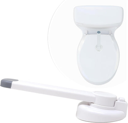 Mars Baby Child Safety Toilet Seat Lock front view installed on a white bathroom commode.
