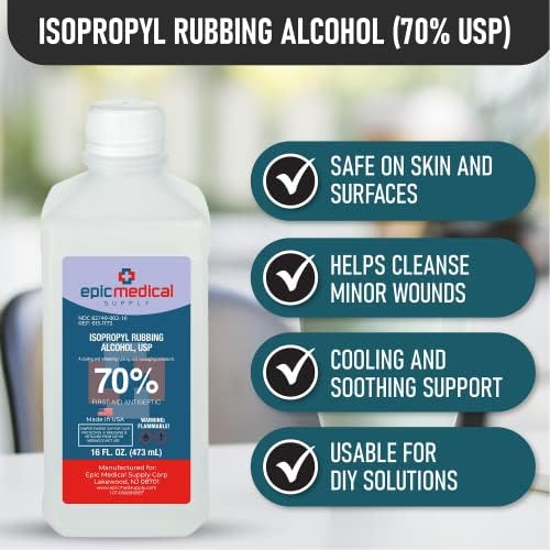 Authentic Epic Medical Supply 70 percent rubbing alcohol bottle for home first aid kits