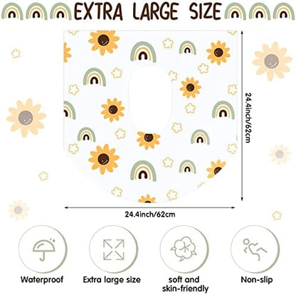 Shimeyao extra large travel toilet mats unfolded on a standard public restroom seat for germ protection