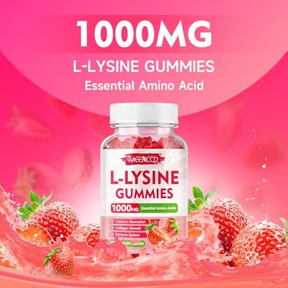 Meenccd L-Lysine gummies bottle held in hand for scale