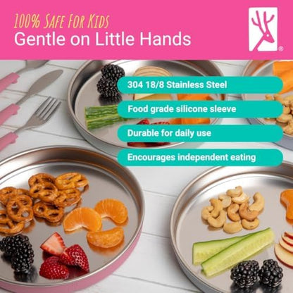Top view of Elk and Friends stainless steel plates for toddlers