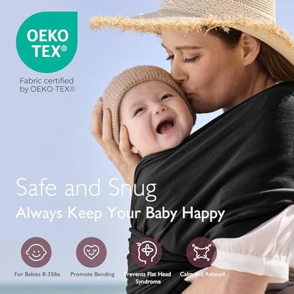 Back view of the Momcozy hands free baby sling highlighting the cross-strap weight distribution panel.