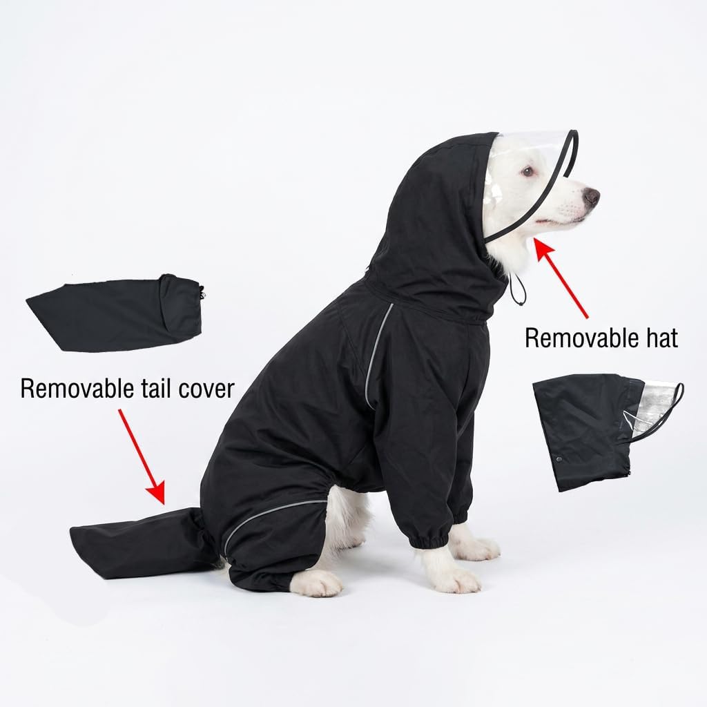 Reflective dog raincoat for medium large dogs safety trims side view