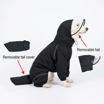 Reflective dog raincoat for medium large dogs safety trims side view