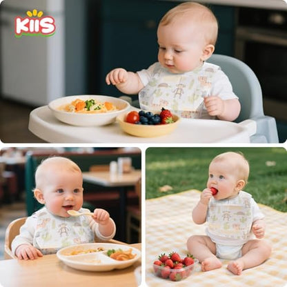Waterproof paper bibs for toddlers with open crumb catching pocket
