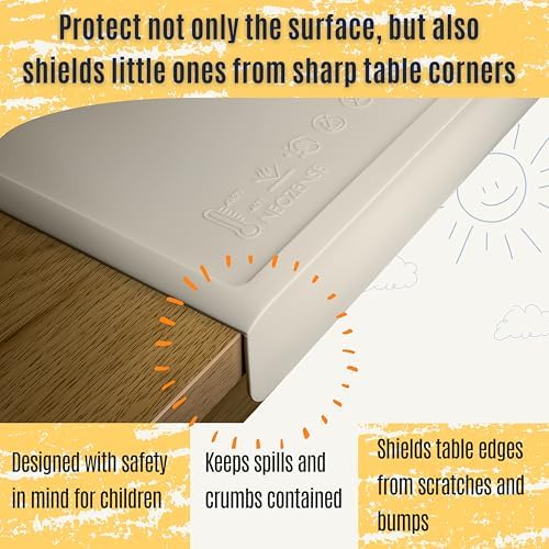Neozense kids placemat showing the raised angle protective safety edge closeup.