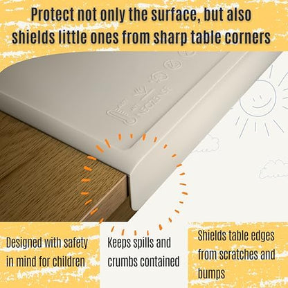 Neozense kids placemat showing the raised angle protective safety edge closeup.