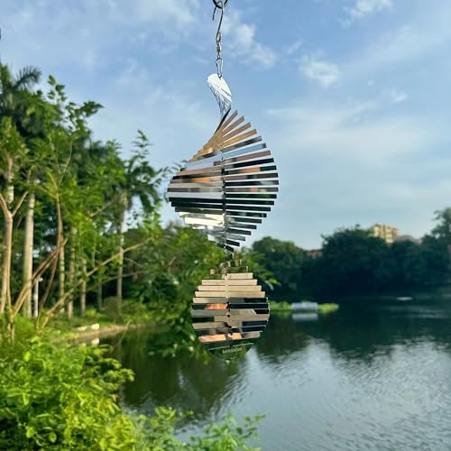12 inch 3D metal wind sculpture hanging in garden