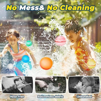 Vibrant assortment of eight piece reusable water bombs resting on a beach towel.