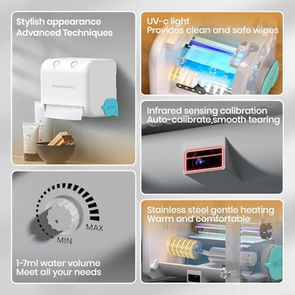 2-in-1 Auto Dry&Wet Wipes Warmer, 3s Smart Dry-to-Wet Warming Technology Portable Wipes Dispenser with Clean Light&Mist Control,Desktop/Wall Mounted Baby Diaper Warmer for Newborns,Outdoor - Image 7