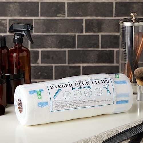 Perforated barber neck band roll being torn for hygienic haircutting protection
