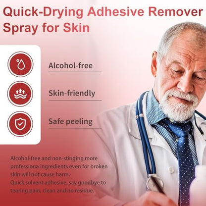 Portable 30ml adhesive remover spray bottle for travel and medical kits.