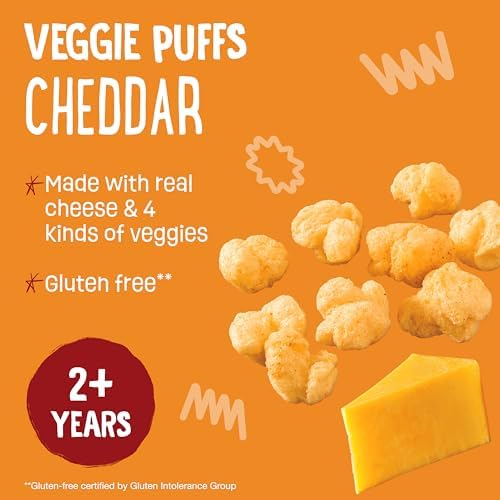 Gluten free organic veggie puffs nutritional information panel on the back of the bag