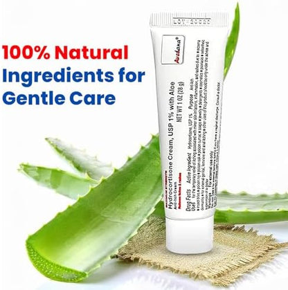 AVEDANA eczema cream tube next to aloe vera leaf symbolizing soothing ingredients.