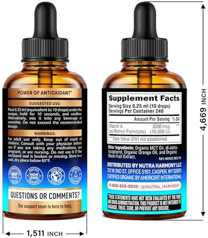 Nutraharmony liquid Vitamin A dropper bottle orange flavor