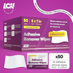 Large 5x7 inch adhesive remover wipe unfolded showing thick 60 GSM texture