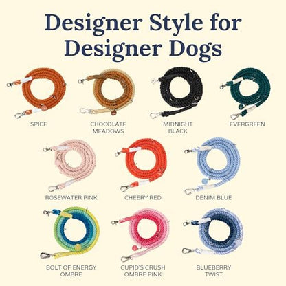 Adjustable O-rings on cotton rope dog leash