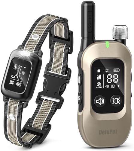 Delupet dog training collar remote control display screen interface showcasing training modes