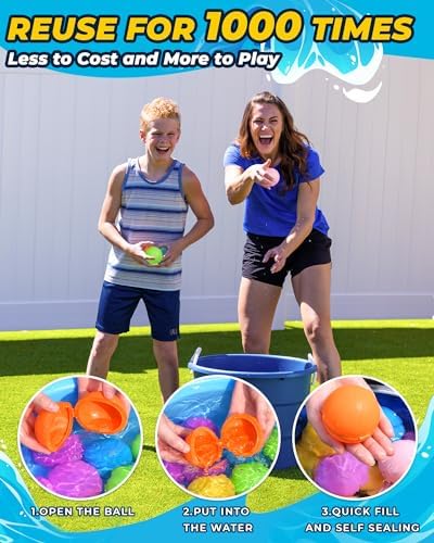 Latex free silicone water balloons arranged neatly next to the breathable mesh storage bag