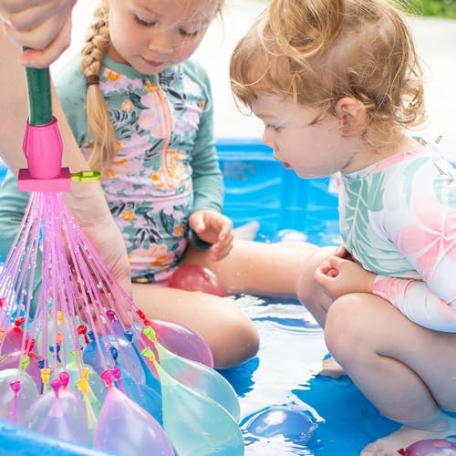 A bundle of over two hundred self-tying summer splash balloons filling up simultaneously with water.