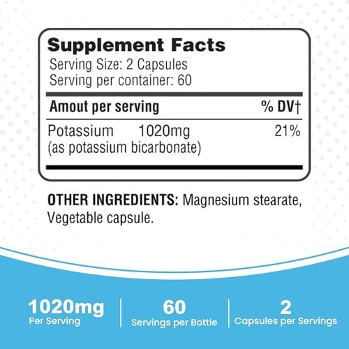 Side profile of Health Lfe electrolyte support potassium supplement bottle