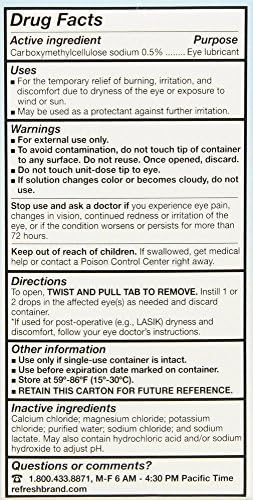 Individual sterile single-use vials of Refresh Plus preservative free eye drops.
