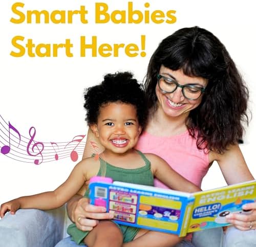 Toddler using Astro Learns English musical educational book