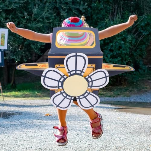 Side view of Safigle lightweight cardboard airplane costume for outdoor play