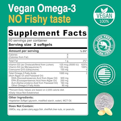 Nextdia plant based DHA EPA ALA softgels for heart and brain health