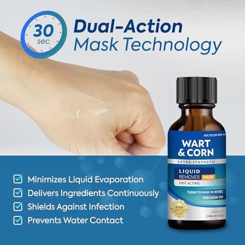 Side view of Uikeaft liquid wart remover packaging with fast-acting formula details.