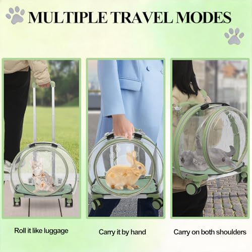 Cat Backpack Carrier, Transparent & Breathable Cat Carrier with Wheels, Large Space Bubble Pet Backpack for Kitty Dog Bunny Up to 20lbs, Multiple Carrying Options, Perfect for Traveling/Taking a Walk - Image 5